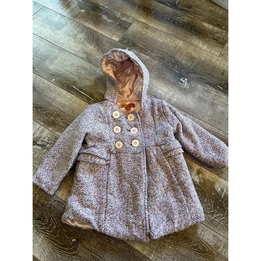 Penelope Mack Double Breasted Hooded Pea Coat Toddler Girls Size 3T Pink